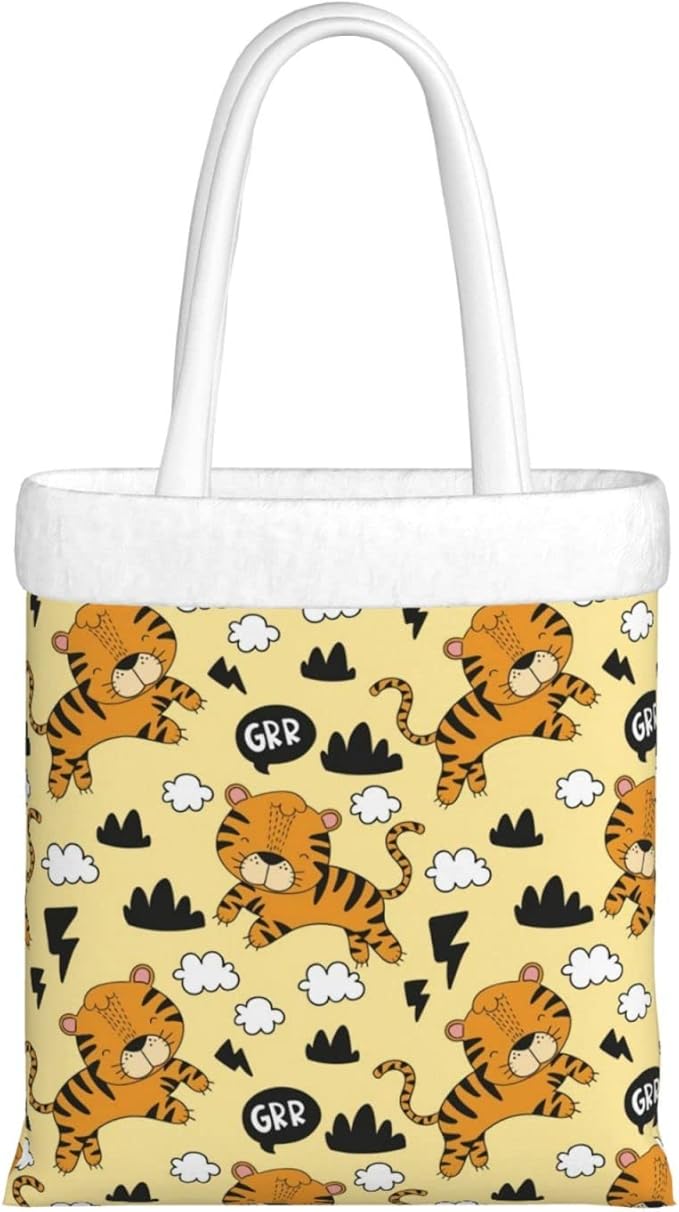 Amazon トートバッグ トラ 虎 動物柄 クリスマス ふわふわ 可愛い おしゃれ バッグ 手提げ袋 ファッション 贈り物 持ち運びが容易 ギフト バッグ 贈り物 クリスマスプレゼント Briskaari シューズ バッグ