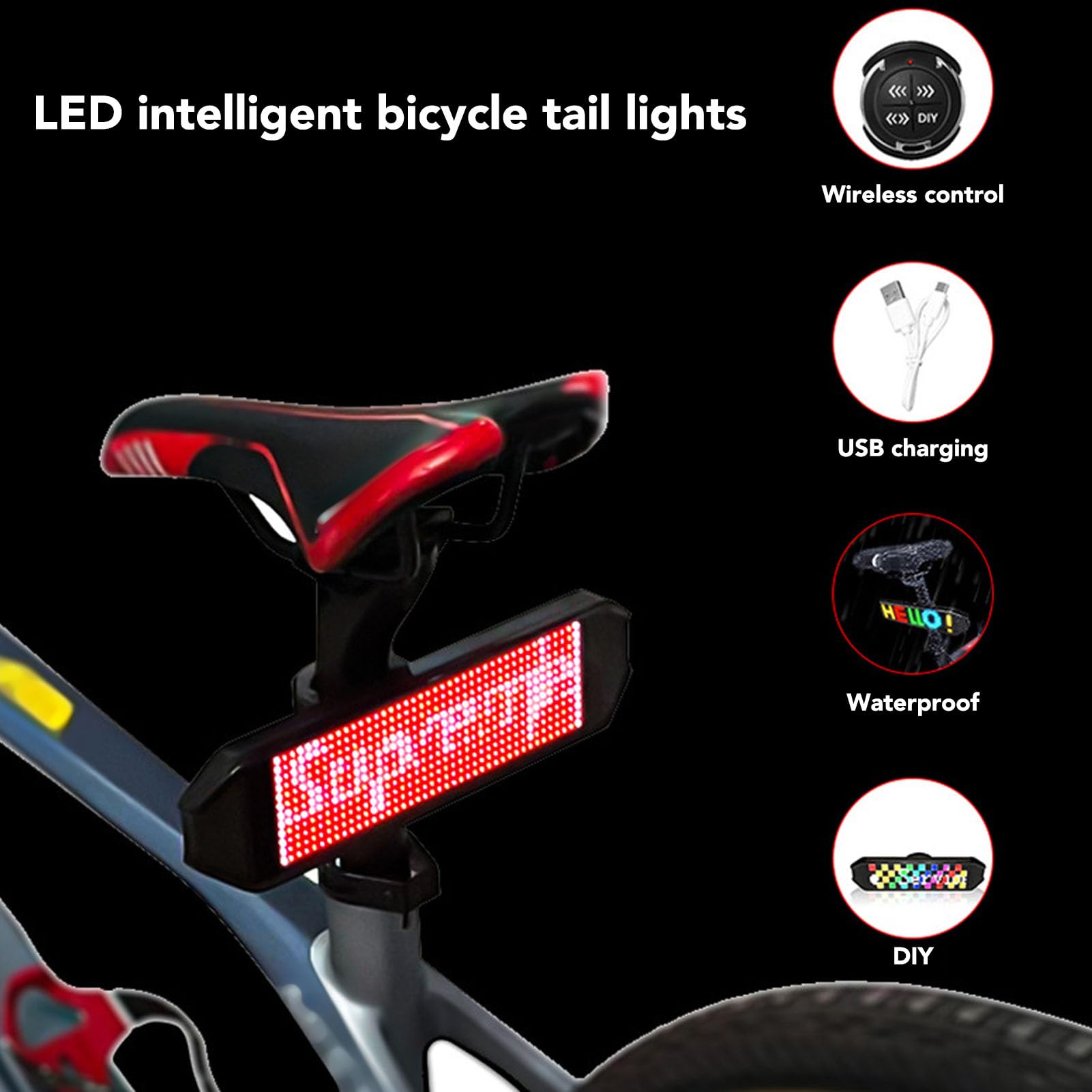 Znak LED BT, 4 Tryby Kontroli Aplikacji Programowalne Kierunkowskazy Rowerowe do Wózka