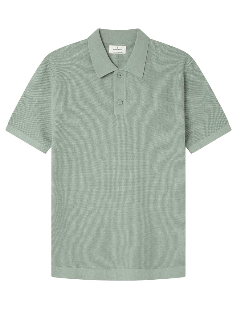 Springfield Gg14 Polo De Punto De Fantasía De Estructura Básica, Verde, S