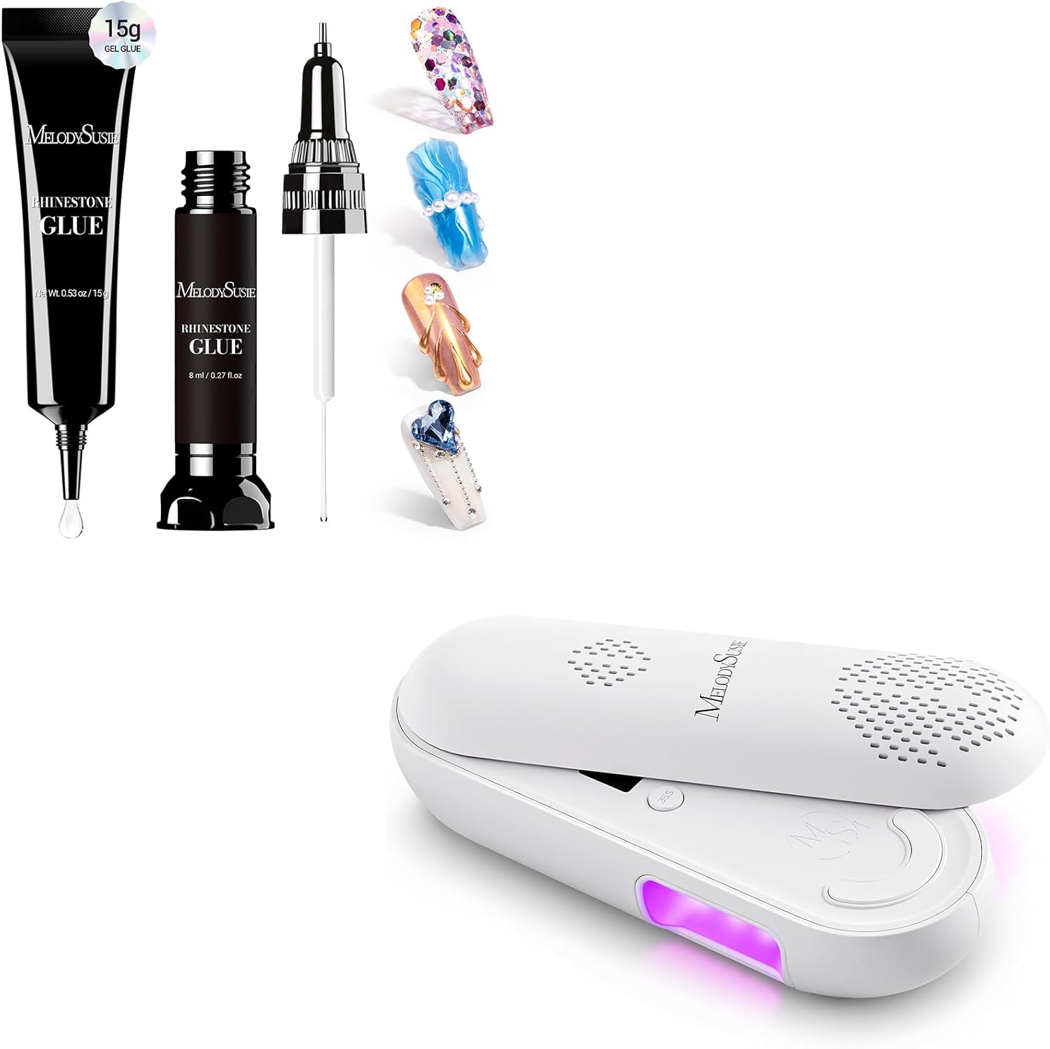 MelodySusie Plus20F Cordless UV Nail Lamp, Innovation UV Protection Light Nail Rhinestone Glue Set