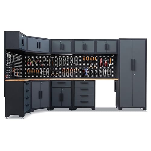 15-Piece Corner Garage Storage Cabinet System - Heavy Duty Workshop