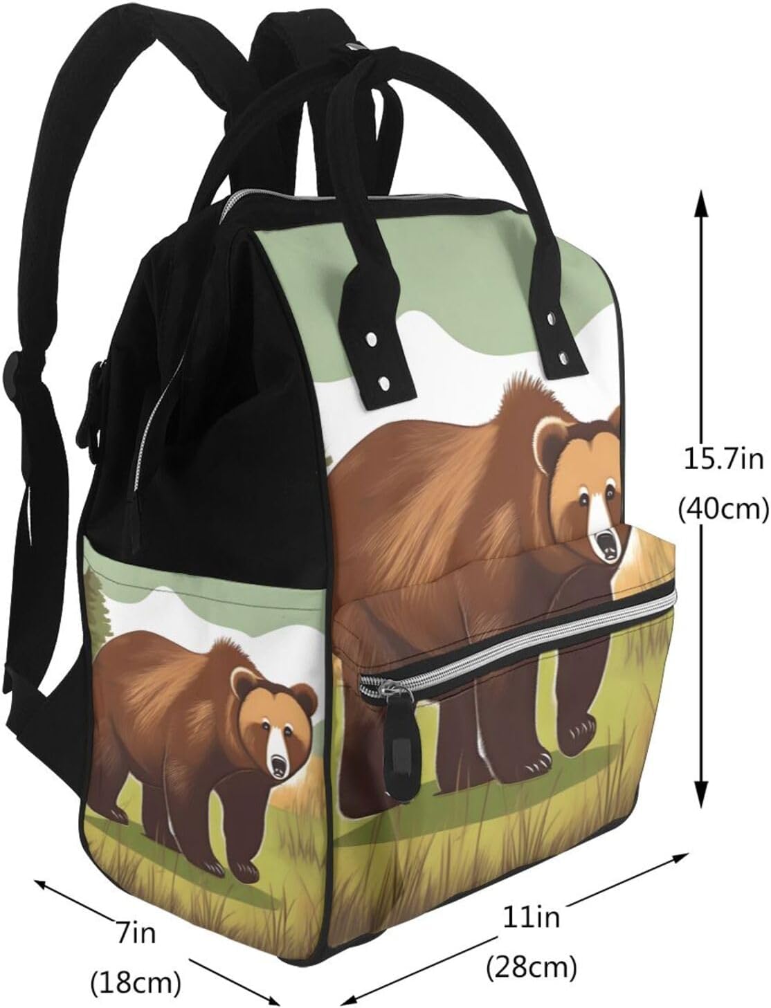 Classical castle Multifunctional Nappy Backpack - Large Capacity Diaper Bag with Mums & Dads, Travel & Everyday Use, Brown Bear Walking, One Size
