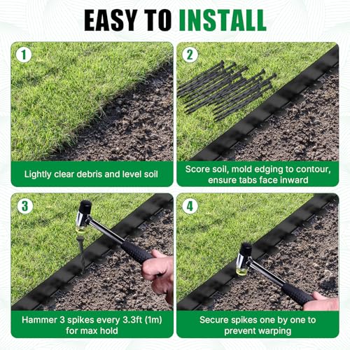 66Ft Garden Edging Kit with 200 Spikes - 4 Inch Tall Flexible Landscape Border for Flower Beds, Lawn, Yard & Landscaping, Black by DGSL - Used condition - Image 6