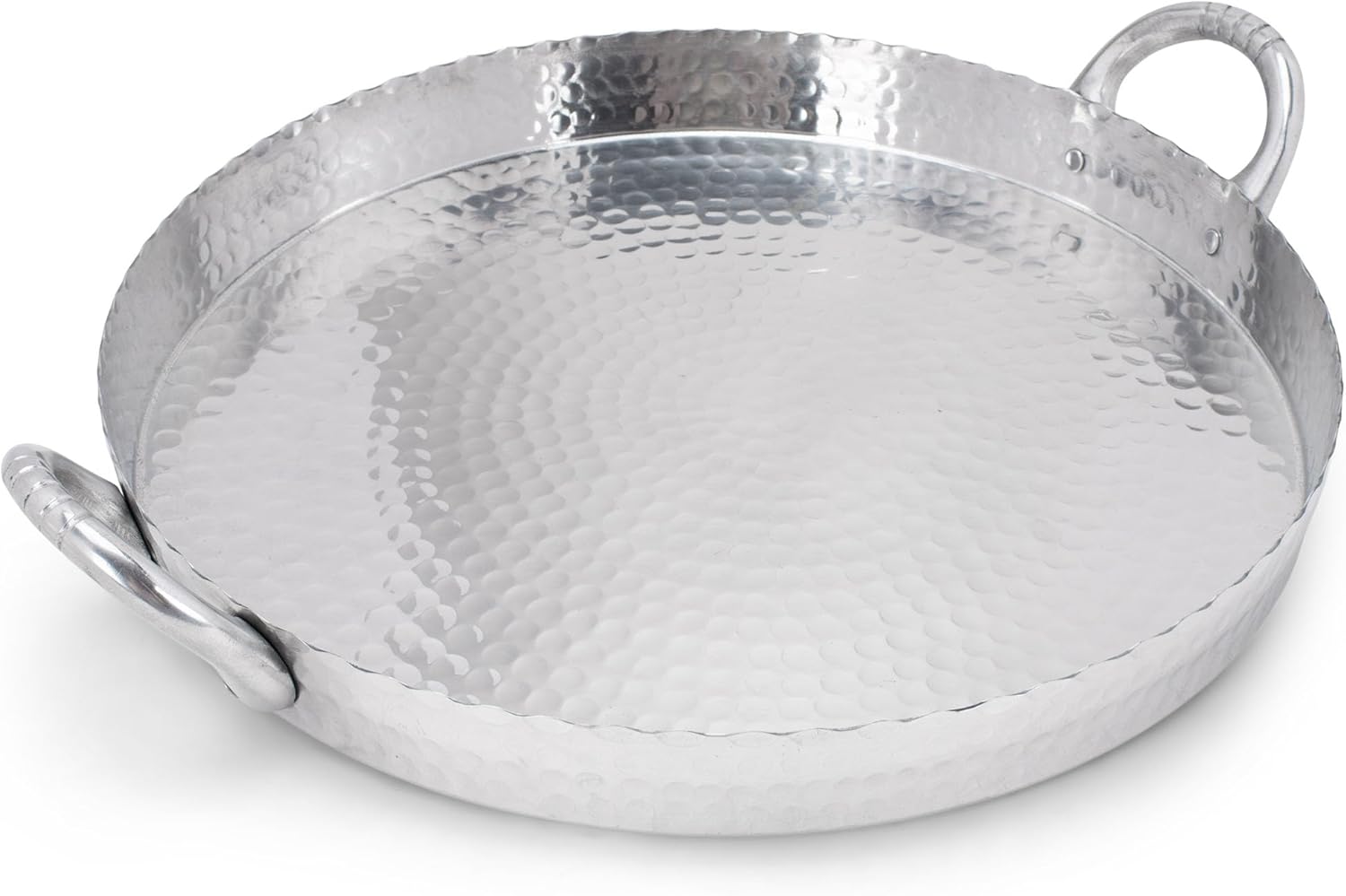 India Handicrafts Hammered Round Scalloped Silver Tone 19 inch Metal Tray Platter