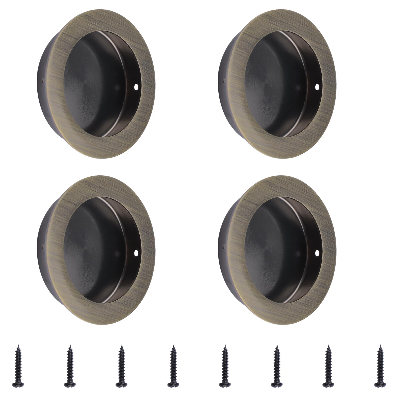 MOROBOR Round Finger Pull, 4 Pcs Invisible Flush Pulls Recessed Handles Stainless Steel Door Handle for Sliding Barn Drawer Cupboard Wardrobe/Bronze,60mm