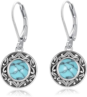 S925 Sterling Silver Turquoise Stud Earrings Blue Gemstone Jewelry Hypoallergenic Dangle Earring for Sensitive Ears for Women Daughter Girlfriend with Box Turquoise Dangle Earrings