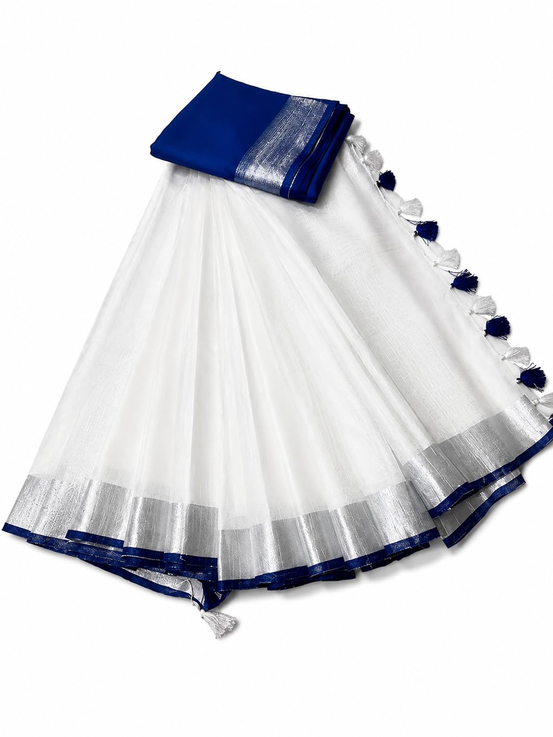 haider ali and sons Linen Slub White Colour Ethnic Wear Saree For Women's (With Blouse)-picture-54