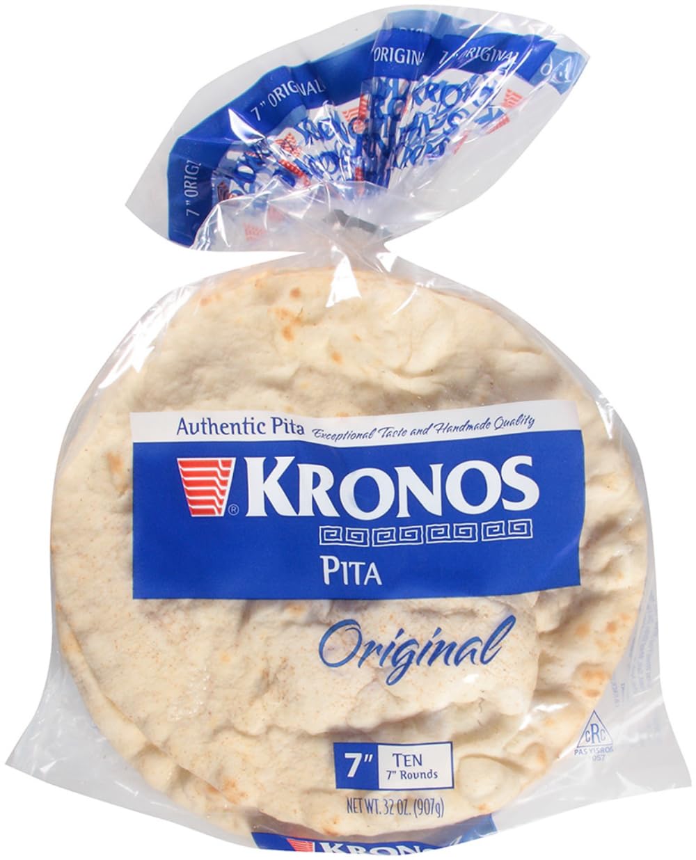 Kronos Frozen Original White Flat Authentic Pita Bread, 7 inch -- 120 per case.