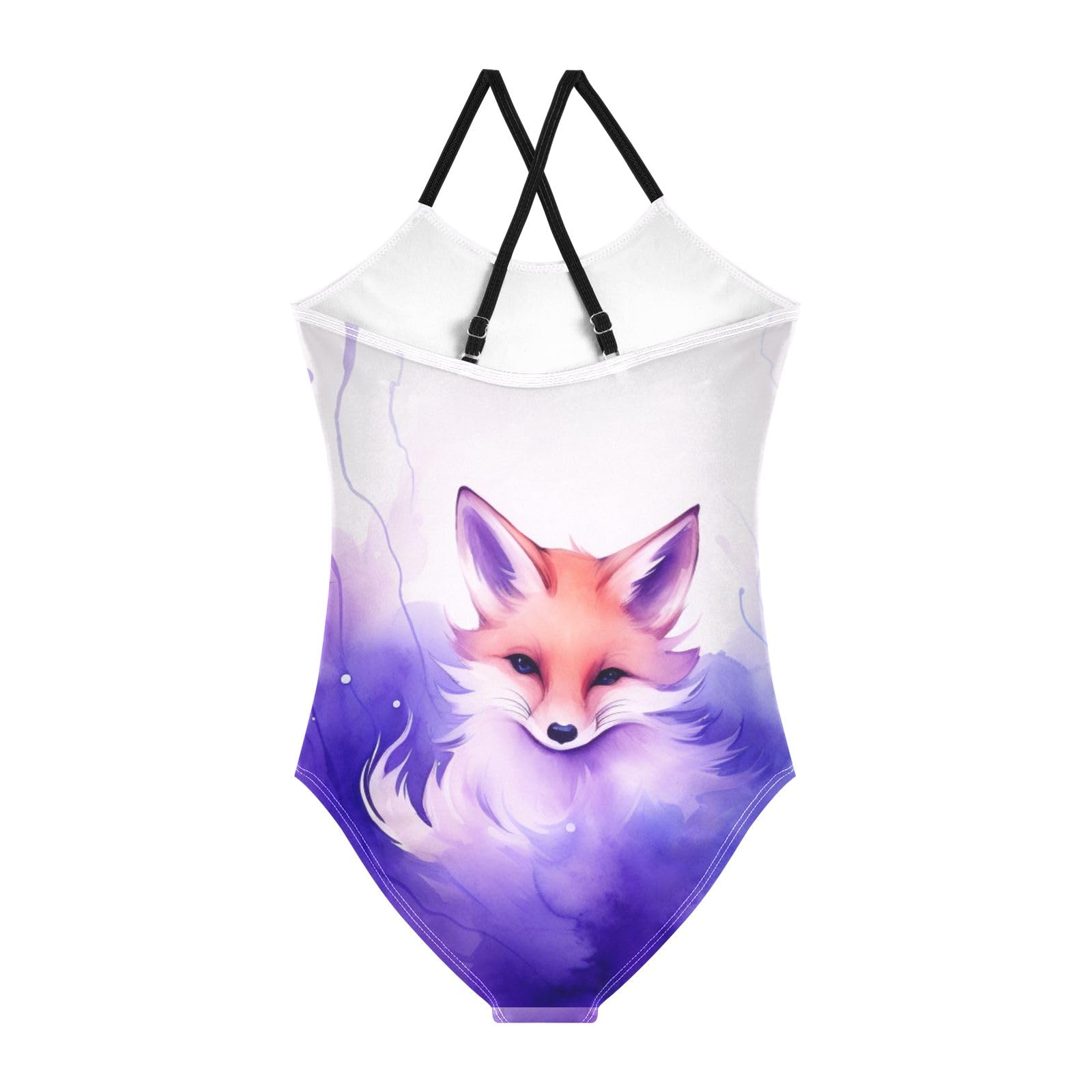 Girls One Piece Swimsuits, Purple Magic Fox Beach Bathing Suit Sport Halter Swimwear, 4T