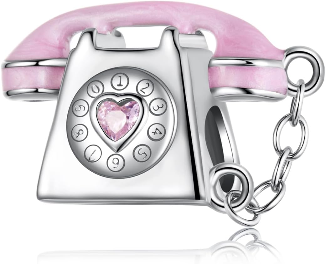 Vintage Telephone Charm 925 Sterling Silver Charm Fits For Pandora Bracelet, Gift Box Packaging
