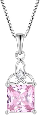 Celtic Trinity Knot Necklace 925 Sterling Silver Princess Cut Birthstone Pendant Necklace Irish Good Luck Jewelry Gifts for Women