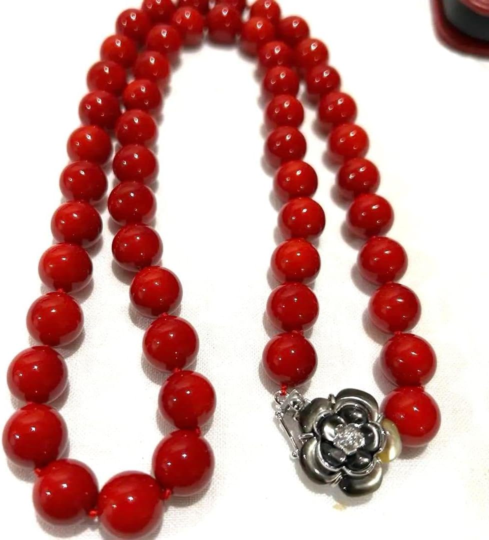 赤いビーズ ネックレス 花の留め具どんな色とも相性抜群 赤いビーズ ネックレス 花の留め具どんな色とも相性 ビーズ お花