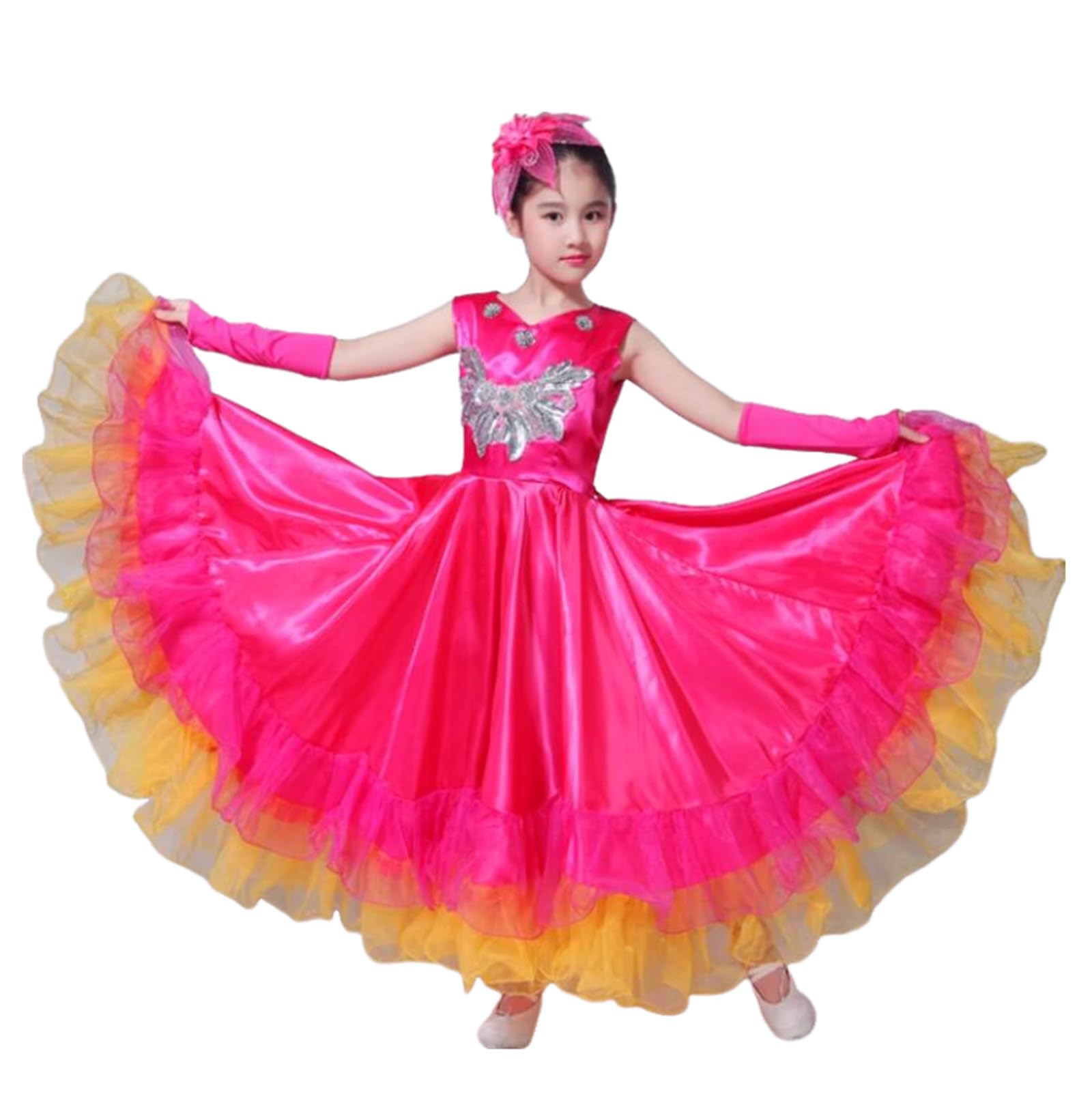 EFLALYHG Ragazza Spagna Abito Gonne di Flamenco Costumi di Danza Gonna zingara Spagnola Danza Coro di Fiori Abbigliamento per spettacoli teatrali per Donna