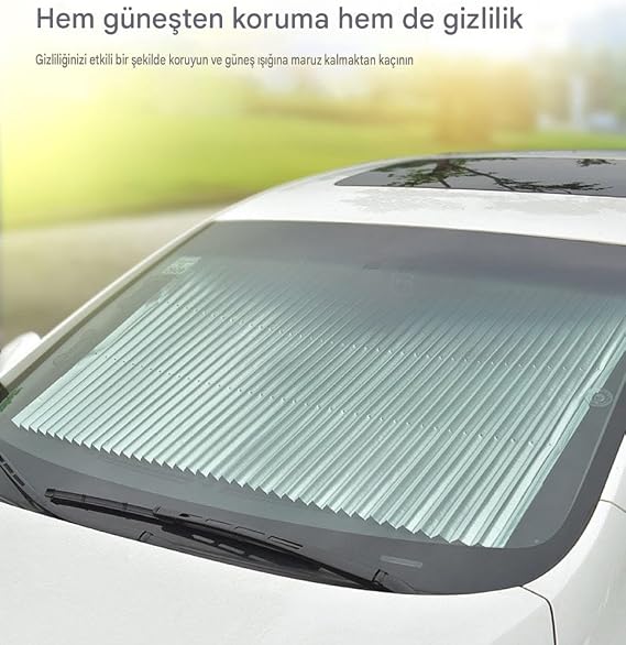MallArt® Vantuzlu Araç İçi Güneşlik Perdesi, Akordeon Katlanır Oto Cam Güneşliği, Isı Engelleyici Otomatik Kapanan Araba Yan ve Arka Cam Perdesi