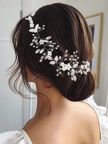 Yean Flower Bride Wedding Hair Vine Silver Leaf Accesorios para el cabello de novia de cristal para mujeres y niñas