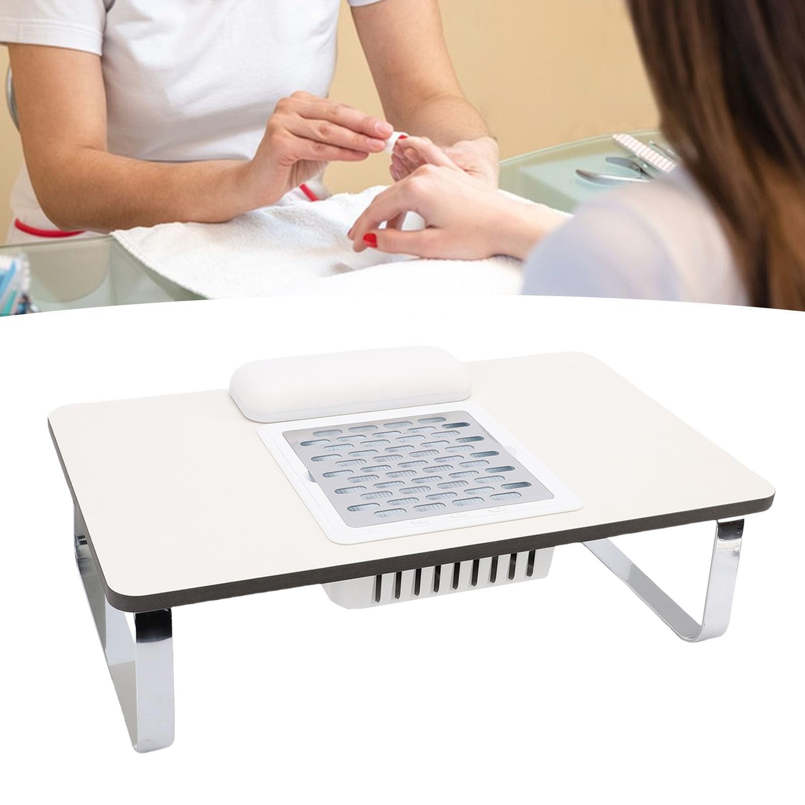 Stół do Manicure Profesjonalne Biurko dla Stylistki Paznokci z Regulowanym Pojemnikiem na Kurz i poduszką z Pianki Memory do Manicure i Pedicure w Domowym Salonie (wtyczka UE)
