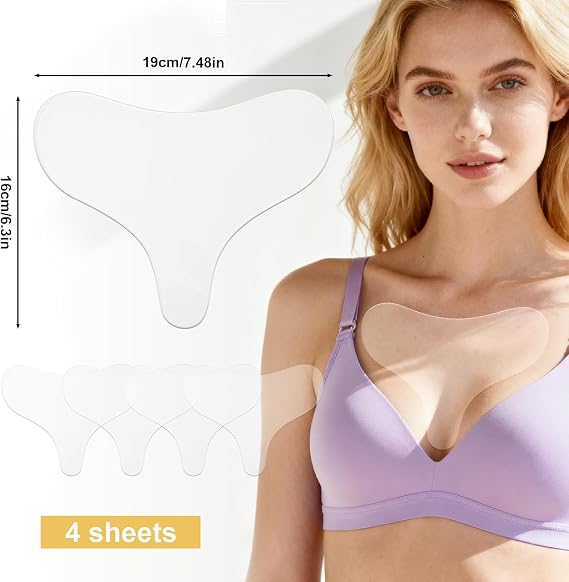 4pcs Chest Wrinkle Pads, Silicone Reusable Decollete & Cleavage Anti Wrinkle Remover Preventing and Smoothing Skin While Sleeping Overnight Silicone