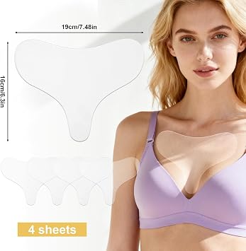 4pcs Chest Wrinkle Pads, Silicone Reusable Decollete & Cleavage Anti Wrinkle Remover Preventing and Smoothing Skin While Sleeping Overnight Silicone