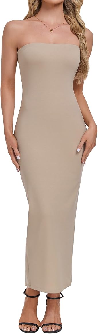 Strapless Slip for Under Dresses Full Slip for Women Tight Tube Top Dress Slip Long Bodycon Dress