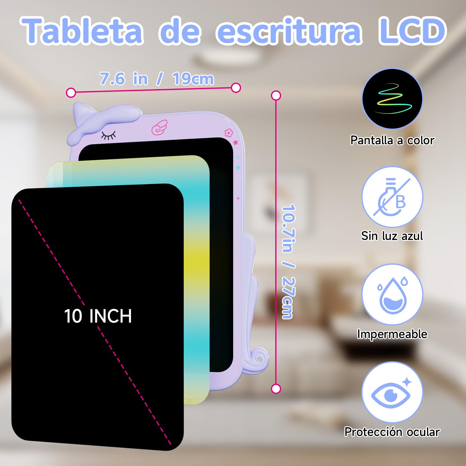 10 Pulgadas Tablet Escritura Pantalla Colorido [2026 Nueva], Electight Pizarra de Escritura LCD con Borrable y Bloqueo Función, Portátil Juguetes Educativo para Hogar, Escuela, Oficina, Aula, Morado - 4
