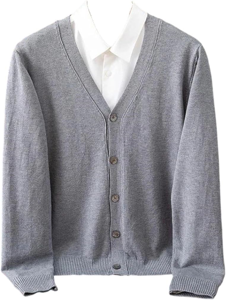 Men's Knit Cardigan Solid V-Neck Long Sleeve Sweater Business Casual Classic Knitwear