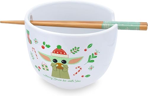 Miniatura 2 de Star Wars The Mandalorian Grogu The Child "Merry Force Be With You" - Juego de vajilla de cerámica  Incluye cuenco de fideos ramen de 20 onzas y