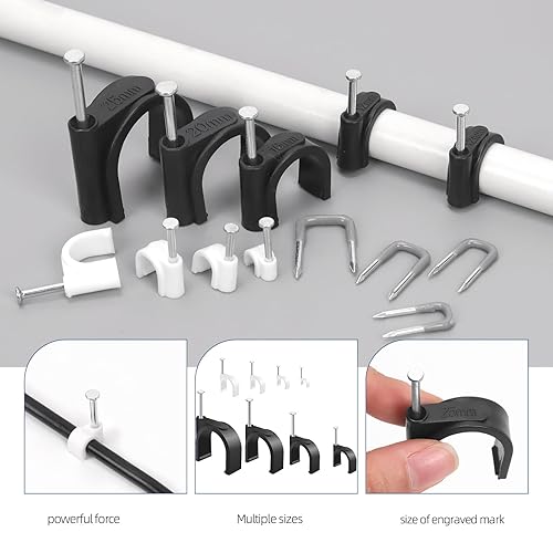 Miniatura 5 de Glarks 423 clips de cable con clavo de acero y kit de clavos aislados en U, 223 piezas M4681012162025, 200 piezas de clavos eléctricos de grapas en
