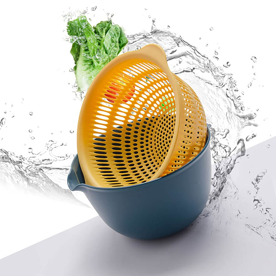 Youka Cestello di Scarico per Scolapasta da Cucina, Set di Ciotole per Scolapasta 2-in-1, Plastica PP Senza BPA Doppio Strato Staccabile per Lavare Verdure e Frutta