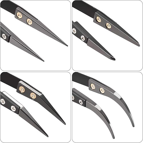 Miniatura 3 de uxcell Juego de pinzas de cerámica de precisión, no conductoras, resistentes al calor, antiestáticas, rectas, redondas, curvas, pequeñas, curvadas,