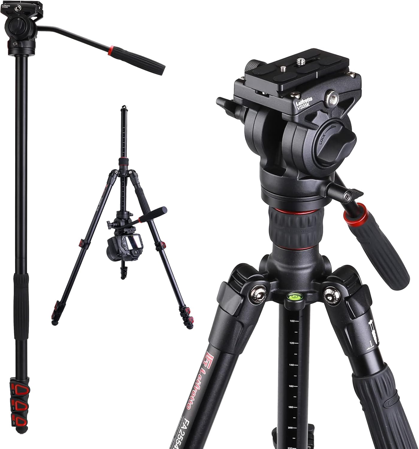 62'' Camera Tripod with Fluid Head, Monopod Tripod Aluminum, for DSLR Camera Camcorder, Compatible for Cannon Nikon Camera, Max Load 11 lbs 62'' + 11 lbs