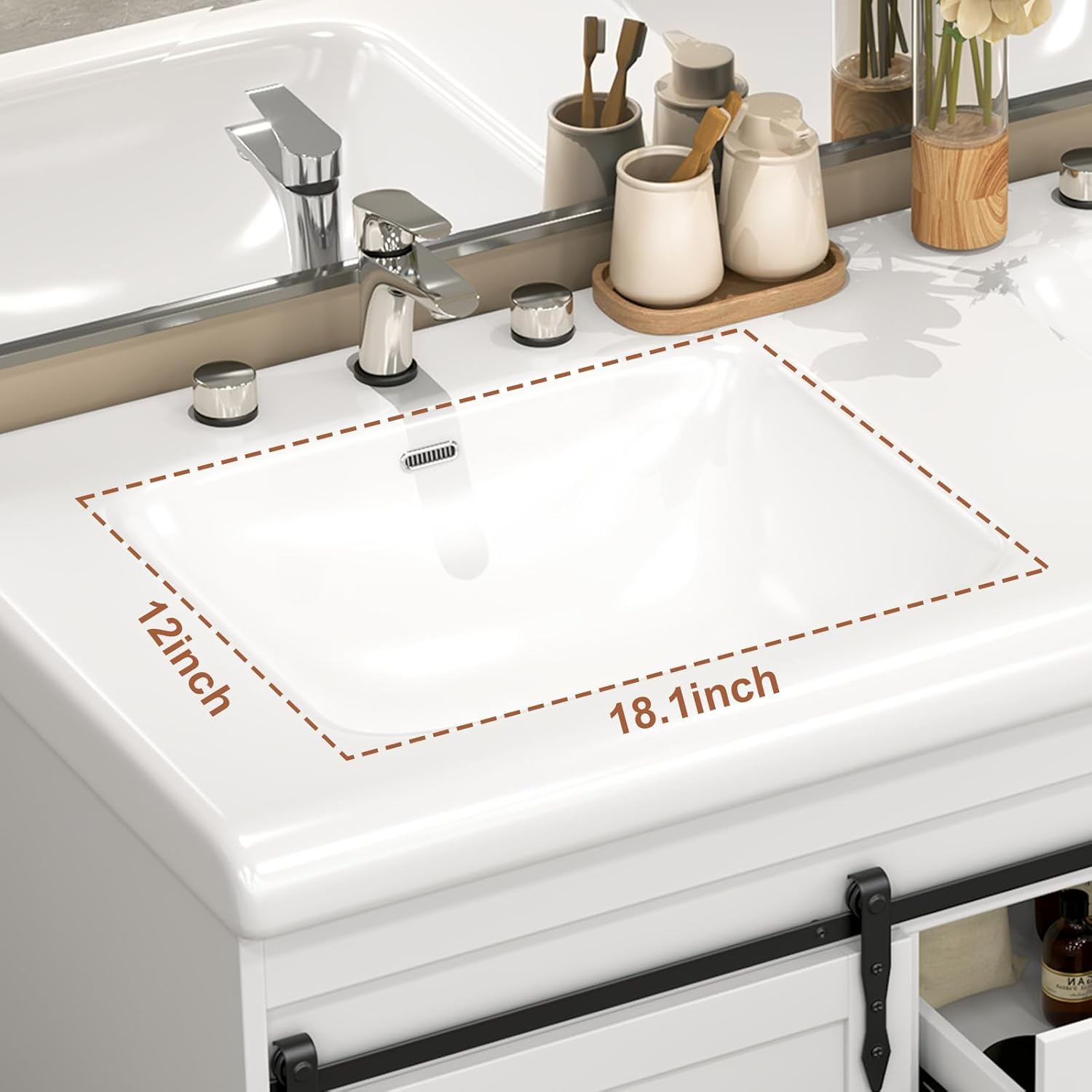 JBLCC 48" Bathroom Vanity with Sinks, Farmhouse Sliding Barn Doors Vanity, 2 Large Drawers with Metal Handles, Freestanding Bathroom Vanity Cabinet, White