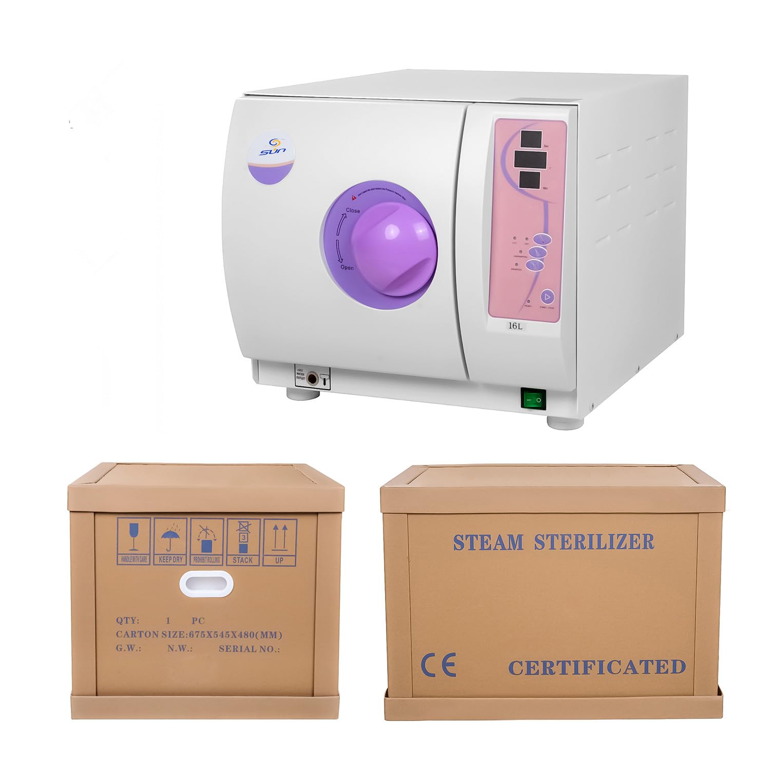 16L Fully Automatic Class N Autoclave Machine Stainless Steel High Pressure Steam Sterilizer with Three Trays SUN16-I