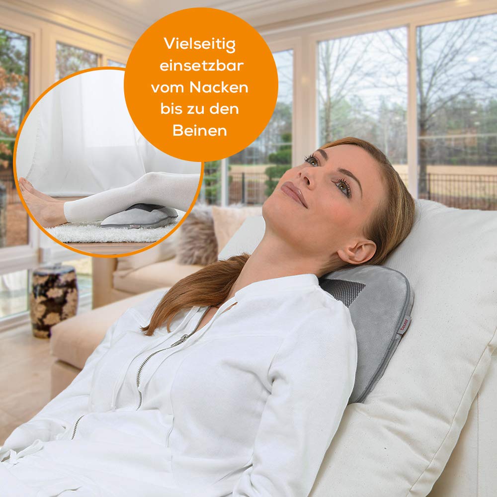 Beurer MG 145 Massagekissen, Rücken-Nacken-Massagegerät für eine entspannende Shiatsu Massage, Wärmefunktion, waschbarer Bezug, 4 Massageköpfe, grau, 34 x 23 cm | 1er Pack