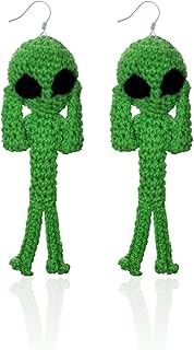 St Patrick's Day Green Alien Crochet Earrings,Handmade Plush Irish Festival Accessories,Women's Lucky Charm Party Jewelry - Buy now