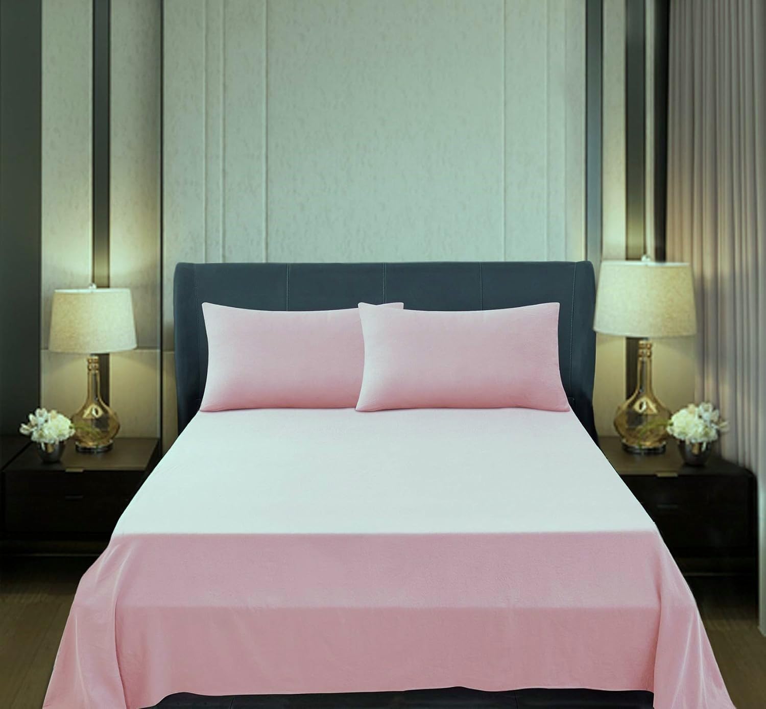 L'Emporio Casa Set Lenzuola Matrimoniali in Puro Cotone Italiano 100%, Tinta Unita, Delicato sulla Pelle (Rosa)