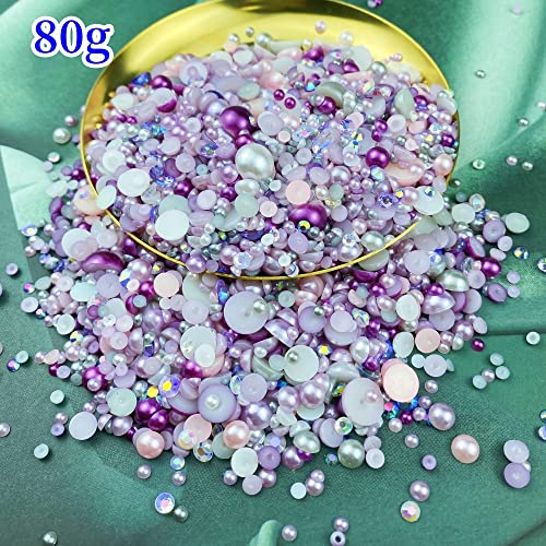 Pinhoollgo 80G Mix Flatback Pearls Rhinestone For Crafts, Mixed Size 3Mm-10Mm Resin Rhinestones Half Round Pearls For Face Nail Cup Shoes Scrapbook Diy Decoration(Light Purple Pink Series) #TOP1