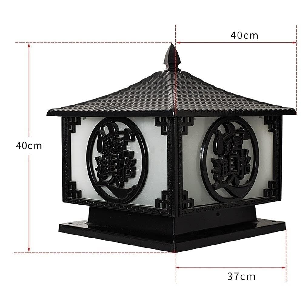 Palo Luce Luci da Esterno Quadrate in Alluminio Lampada Colonna Impermeabile per Cancello Giardino Pilastro in Vetro per Patio, Cortile, Paesaggio Esterno Giardino(Black,40cm)
