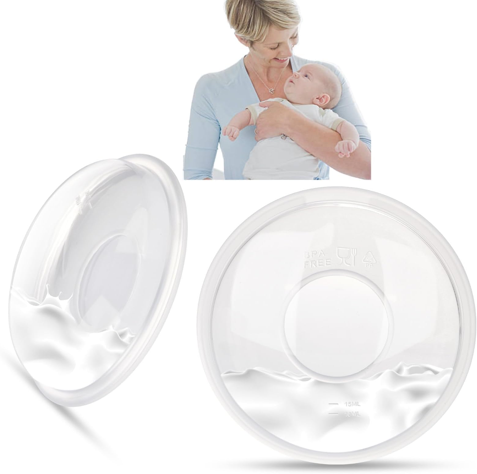 Breast Milk Collector - 2pcs Shells, Easy to Wear, BPA-Free, Protect Nipples, Reusable Collection Cups, Substitute Breast Pads (2 in 1)