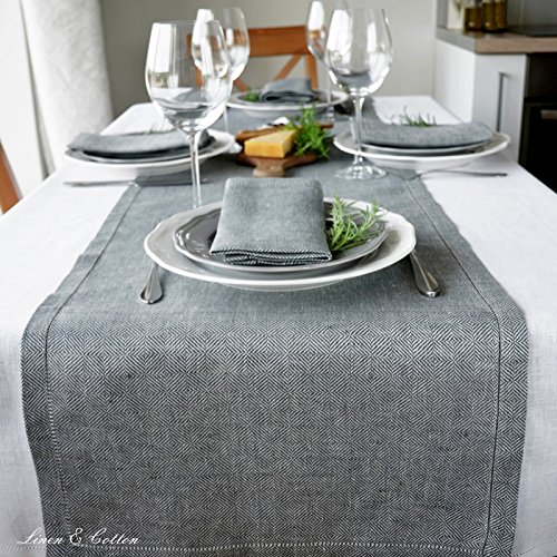 Chemin de table scandi en lin ajouré déco scandinave gris