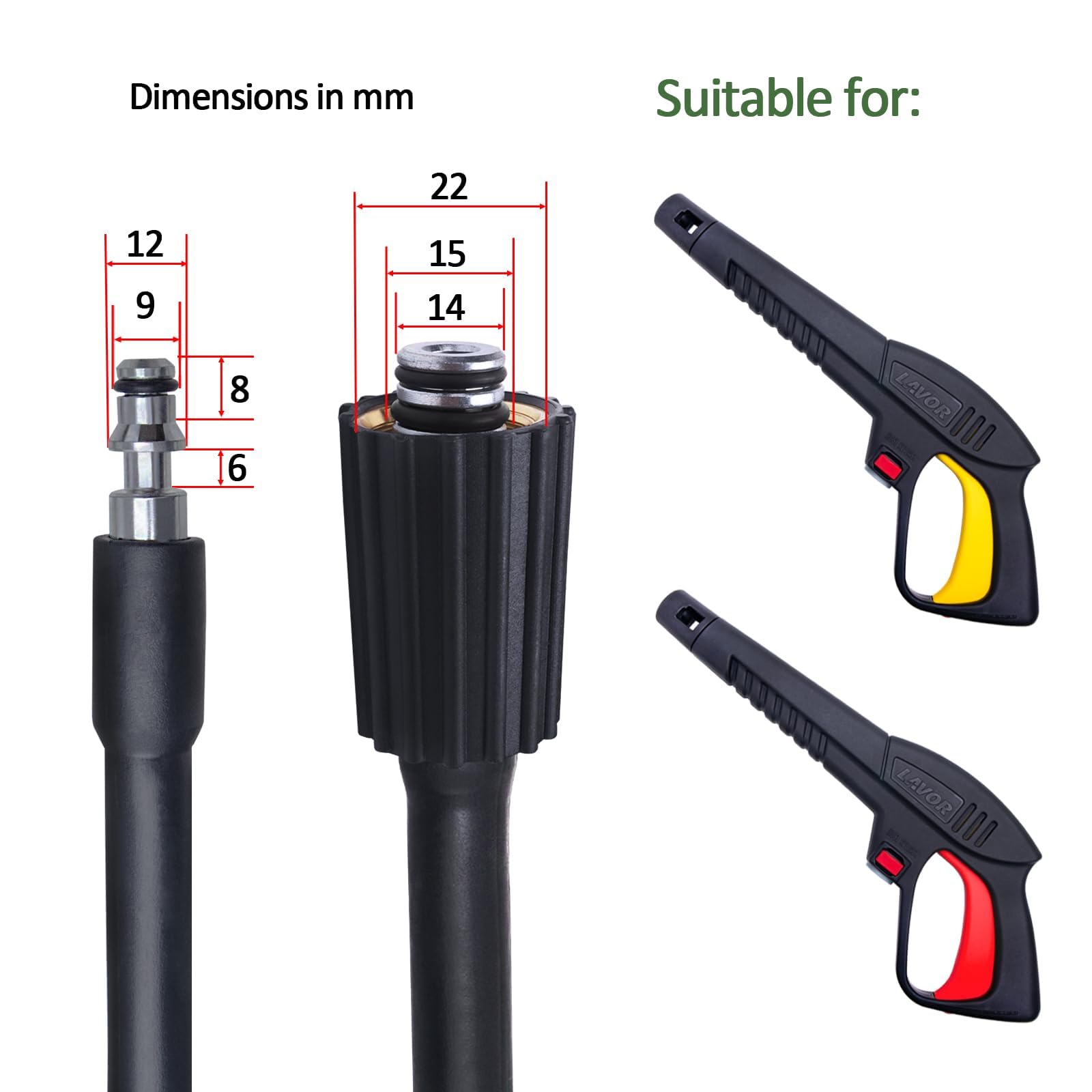 BEAR FORCE Tubo idropulitrice di ricambio 10 m * 180 Bar, compatibile con idropulitrice Lavor Lavorwash Vax