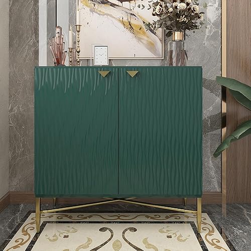 Miniatura 2 de Armario moderno con puertas, aparador con patas de metal dorado para sala de estar, entrada y cocina, comedor, color verde