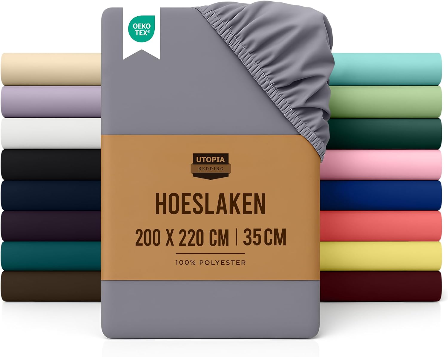Utopia Bedding Onderlaken, 200 x 220 cm, dik matras, geborstelde microvezel, bed van 200 cm, grijs