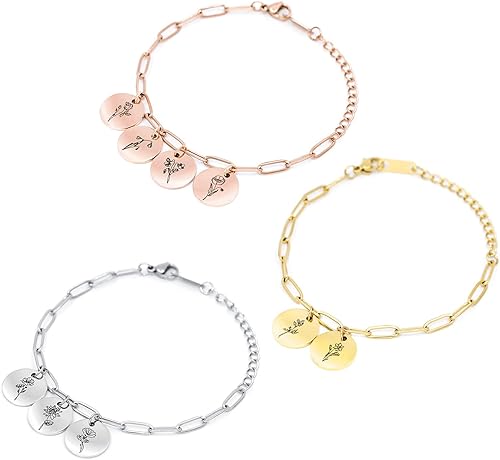 MignonandMignon Pulseras de flores de nacimiento para mamá, personalizadas, cumpleaños, amistad, encanto, cadena de oro para mujeres, adolescentes,
