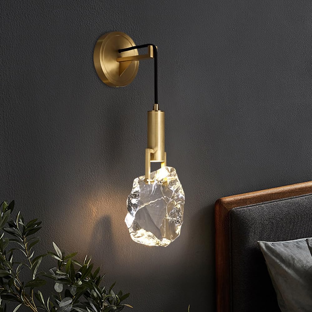 Applique da Parete per Interni in Ottone E Cristallo Moderne Vintage Nere E Oro Lampade LED da Appendere per Camera da Letto Comodino Stile Rustico Soggiorno Bagno