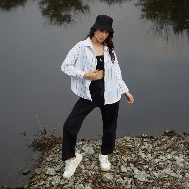 Image of PINACOLADA Women's Solid Oversized Shirt for Casual Wear | Spread Collar | Long Sleeve | Button Closure | Oversized Shirt Crafted with Comfort Fit for Everyday Wear