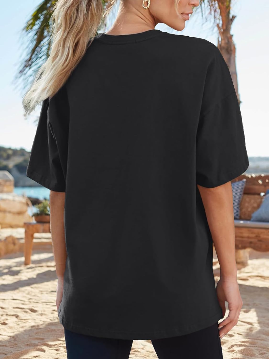Womens Oversized Summer T Shirts Short Sleeve Fashion Casual Beach Vacation Clothes Plus Size Gym Workout Tee Tops
