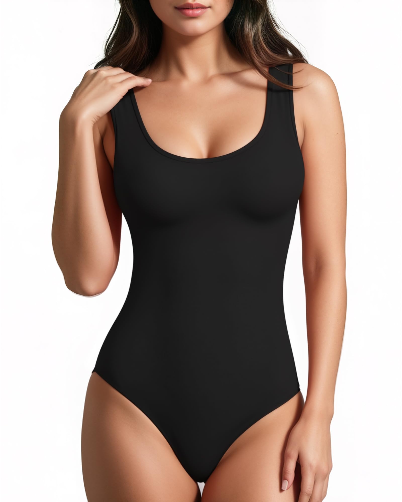 Lotofun Sleeveless Tank Top Body Suits For Women Sexy Scoop Neck Basic Going Out Summer Tops - Medium - Black