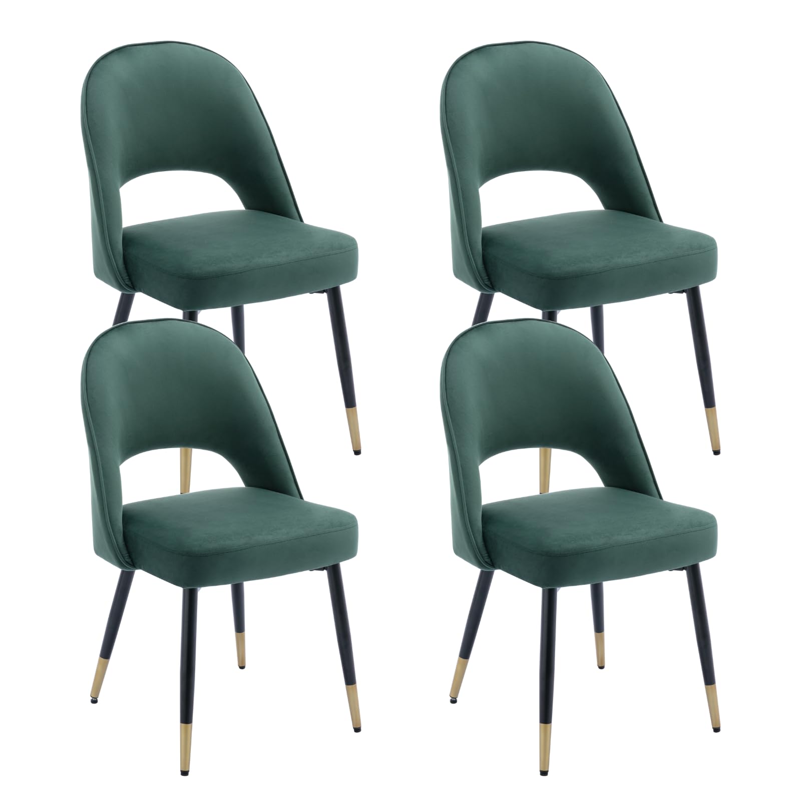 Set of 2 Velvet Dining Chairs with Hollow Back Modern Kitchen Chairs, Living Room Chairs with Metal Legs for Home/Restaurant (Black) — view 13