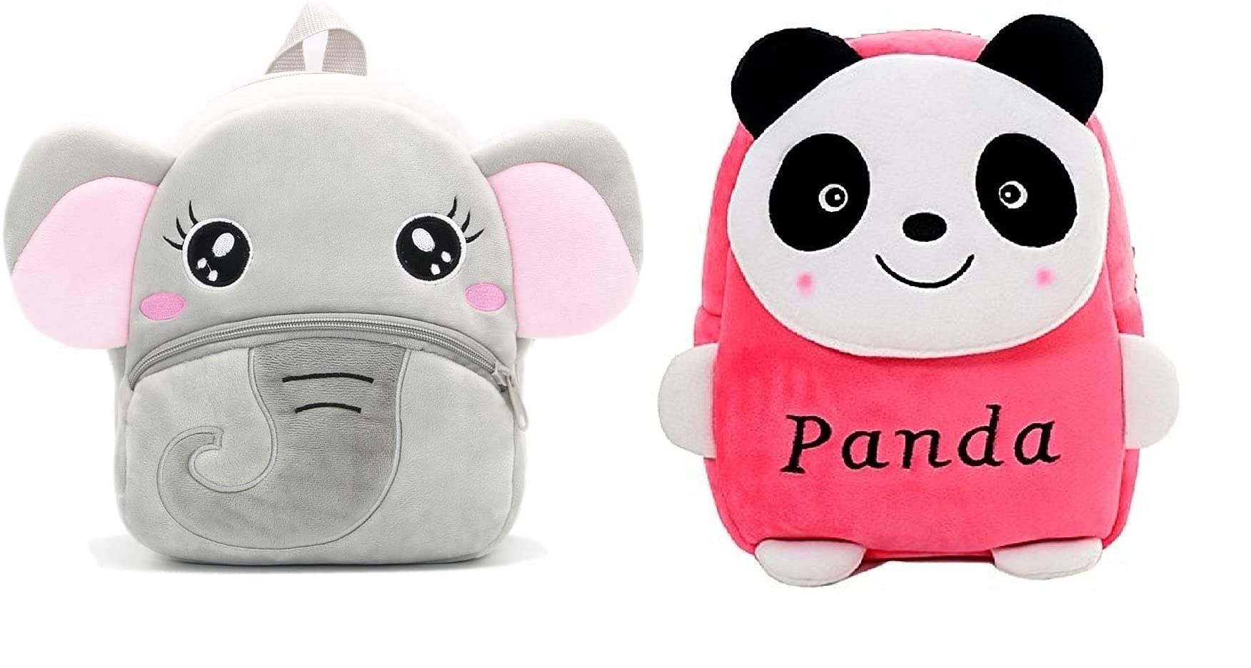 blue tree Kids School Bag Soft Plush Backpack Cartoon Bags Mini Travel Bag for for Girls Boys Toddler Baby Elephant & Pink Panda