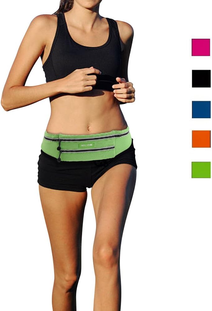 Running Belt Waist Pack for iPhone x 8 7 Plus with Reflective Strips Runner Workout | Waterproof Canvas |Phone Fanny Pack for Men,Women,Hiking Cycling,Travel,Workout,Sports Green